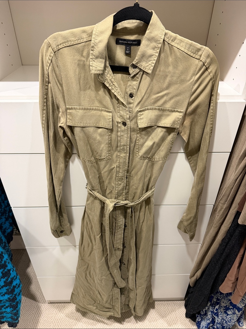Banana Republic Tan Utility Shirt Dress with Self-Tie Waist